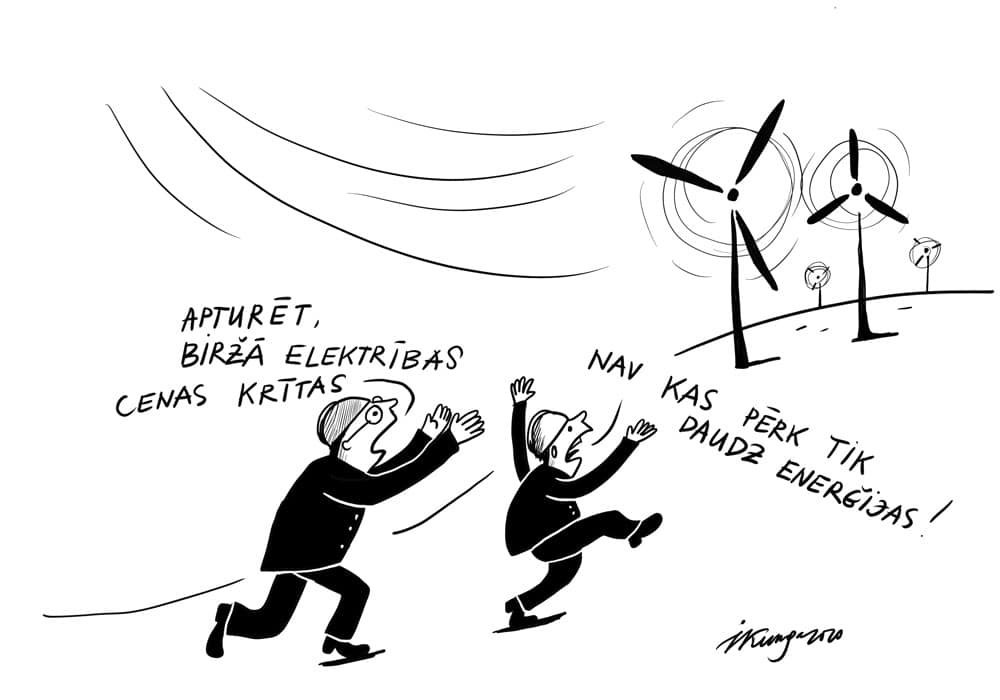 Karikatura_08-07-2020 / Biržā elektroenerģijas cena pirmo reizi bija ar mīnusa zīmi.