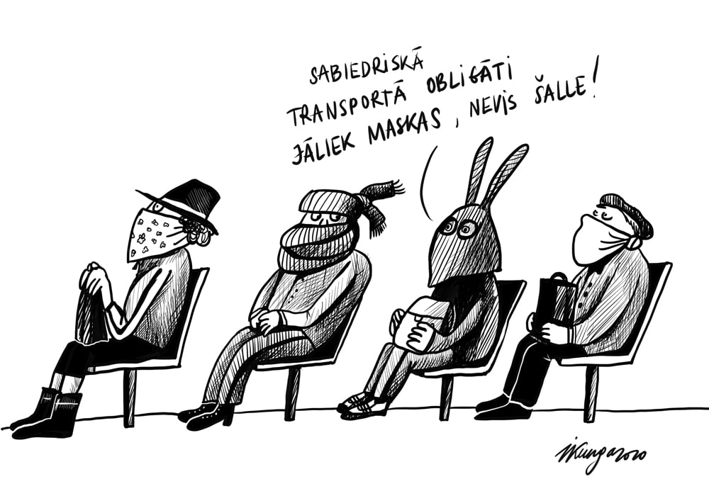 Karikatura_07-10-2020 / Sabiedriskā transportā tikai ar maskām.
